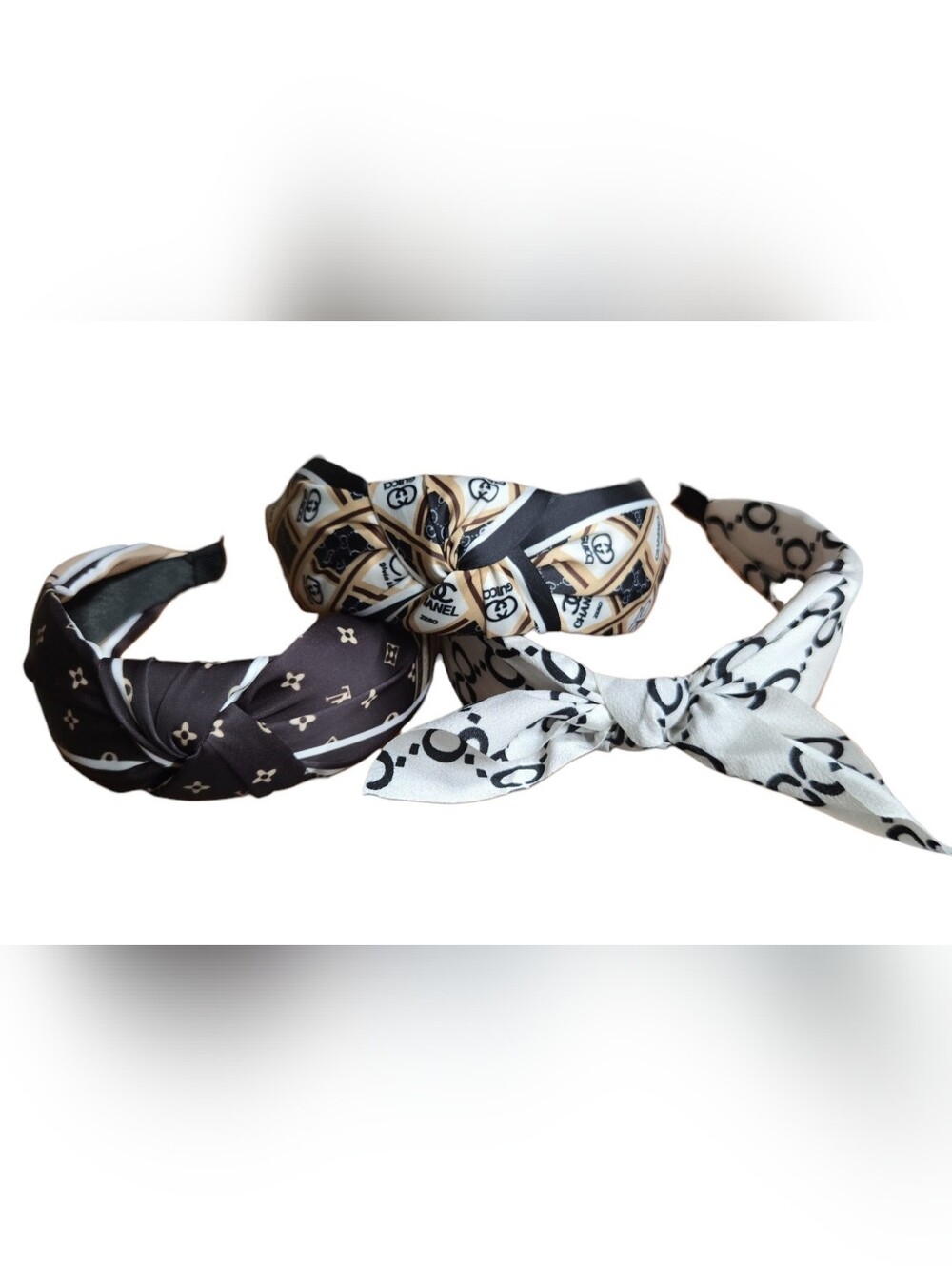 Black, White & Beige Patterned Knot Headbands